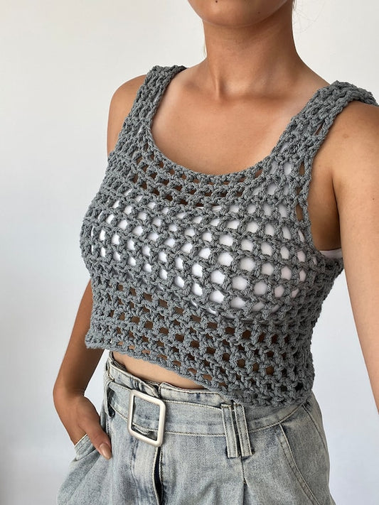 Storm Grey Crochet Mesh Crop Top