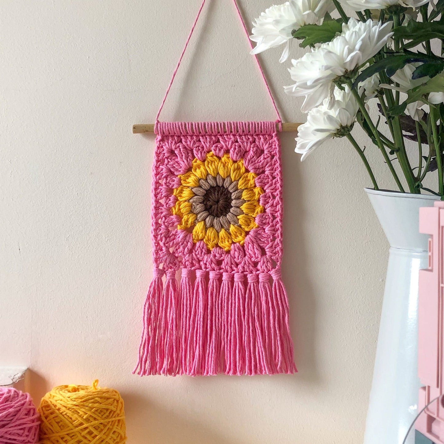 Crochet Sunflower Wall Hanging with Tassels