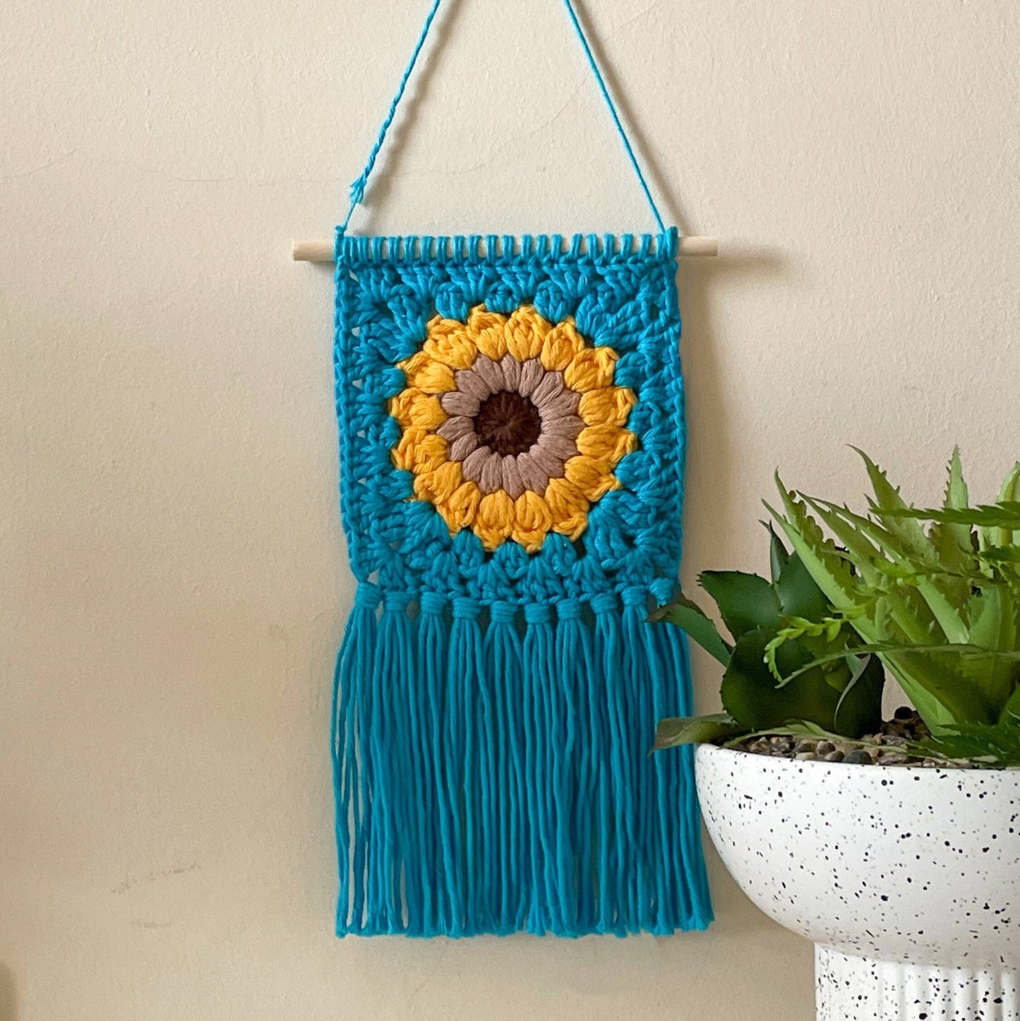 Crochet Sunflower Wall Hanging with Tassels