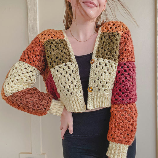 Autumn Patchwork Crochet Cardigan